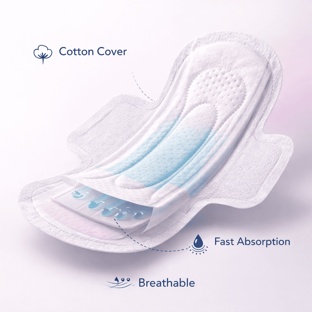 Premium women's hygiene products showing quality and layers